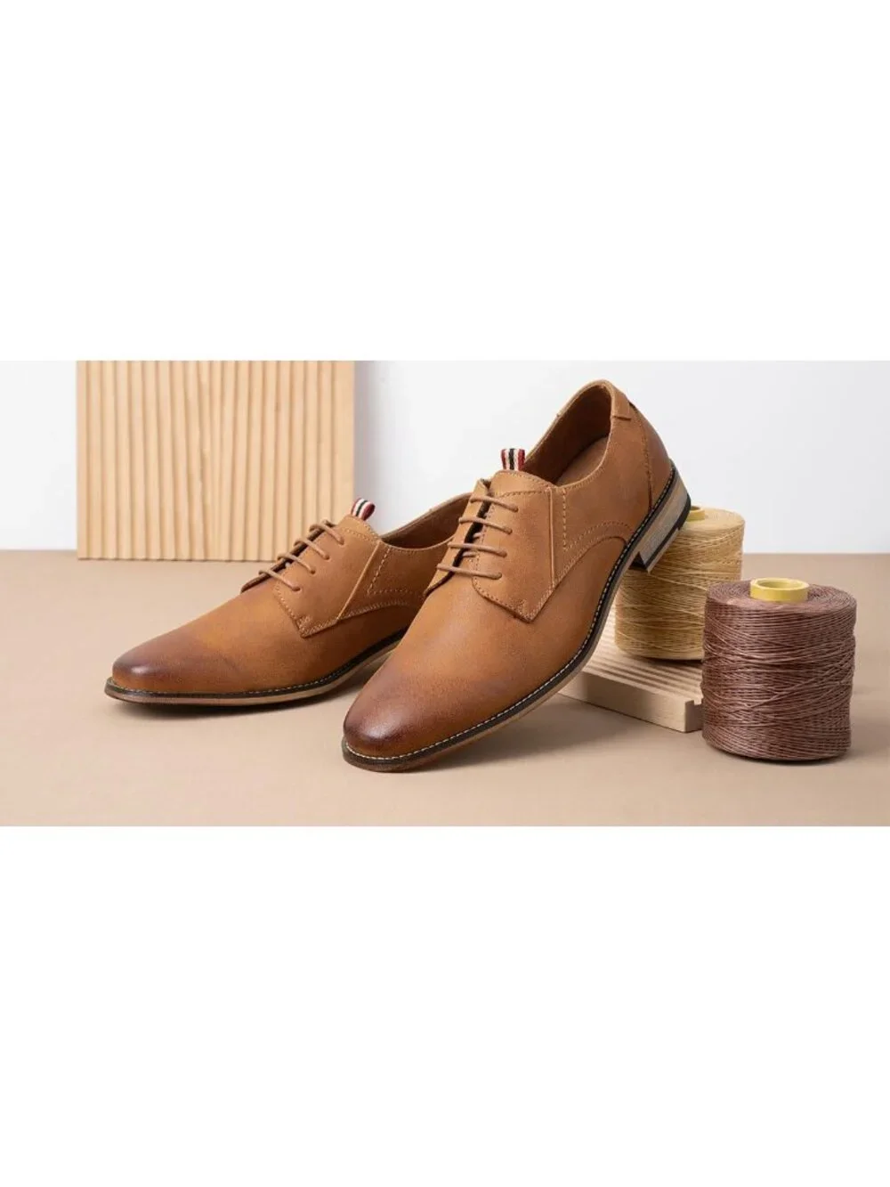 Men's Brown Leather Classic Plain Toe Lace Up Business Oxford Dress Causal Shoes